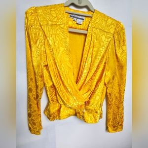 Vintage 80s silk yellow wrap top